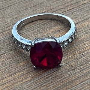 Red Cushion Gemstone Ring Sterling Silver 925 Sz 8